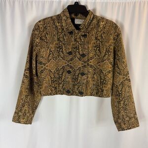 90s Paisley Tapestry Cropped, Blazer, Cotton Dark Academia Cottagecore Jacket M